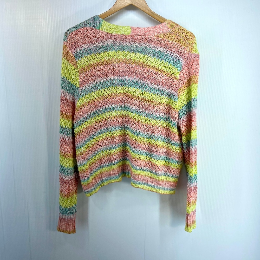 Adyson Parker Rainbow Striped V Neck Knit Cardigan Sweater‎ Womens Medium - Picture 8 of 9